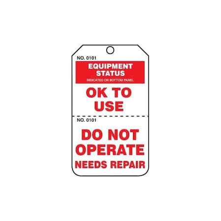 Accuform Safety Tags, EQUIPMENT STATUS OK TO USE/DO NOT OPERATE NEEDS REPAIR, Perforated, 5.75x3.25in, 25PK TPP204CTP